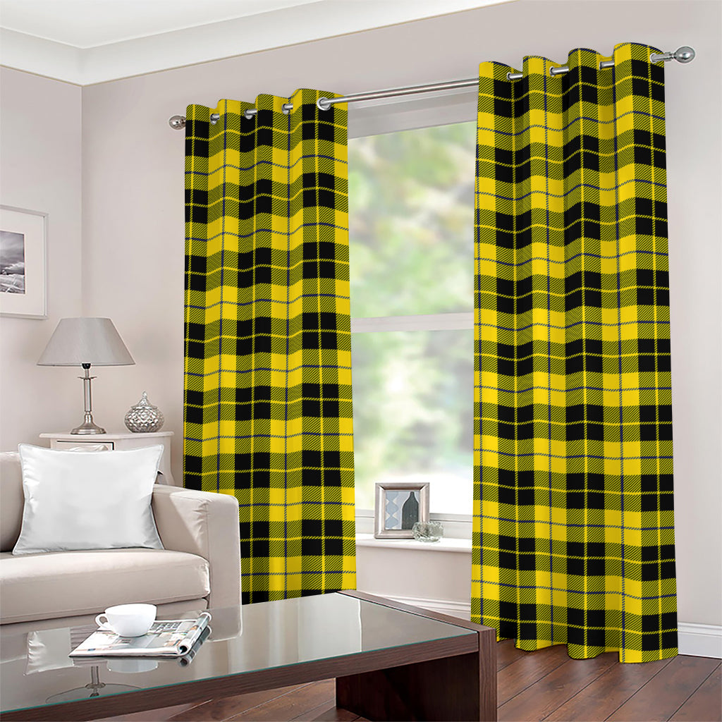 Yellow Black And Blue Tartan Print Grommet Curtains