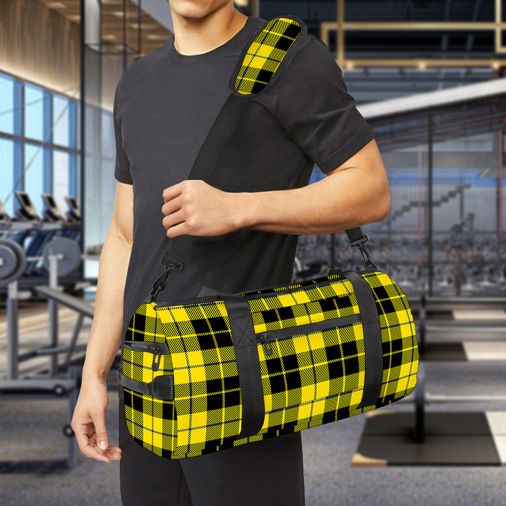 Yellow Black And Blue Tartan Print Gym Bag