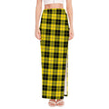 Yellow Black And Blue Tartan Print High Slit Maxi Skirt
