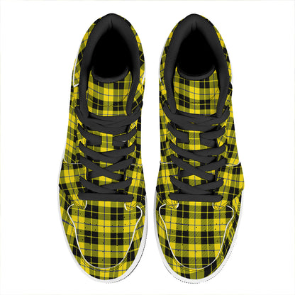 Yellow Black And Blue Tartan Print High Top Leather Sneakers