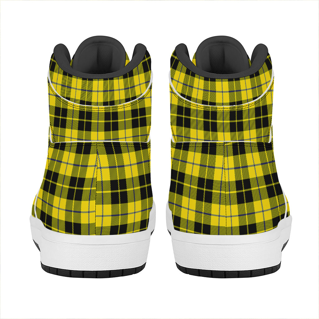 Yellow Black And Blue Tartan Print High Top Leather Sneakers