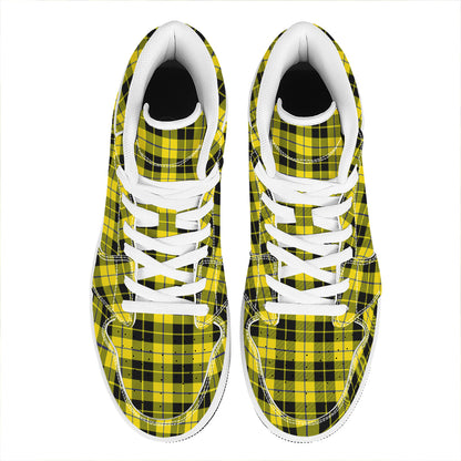 Yellow Black And Blue Tartan Print High Top Leather Sneakers