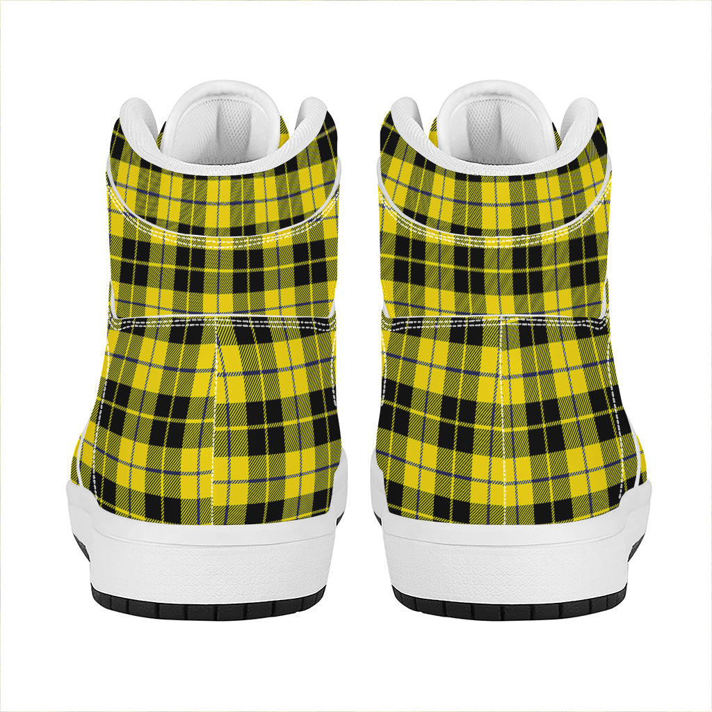 Yellow Black And Blue Tartan Print High Top Leather Sneakers