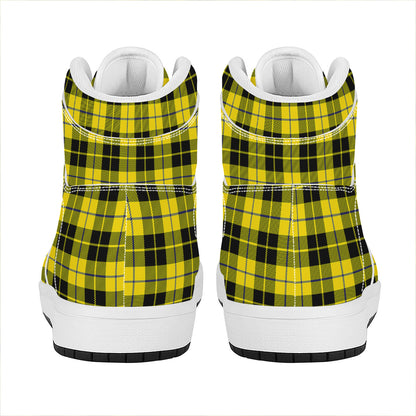 Yellow Black And Blue Tartan Print High Top Leather Sneakers