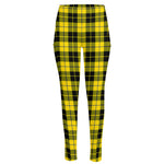 Yellow Black And Blue Tartan Print High-Waisted Pocket Leggings