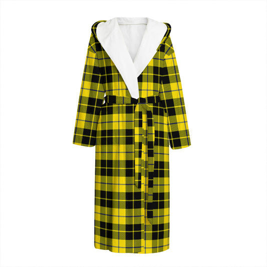 Yellow Black And Blue Tartan Print Hooded Bathrobe