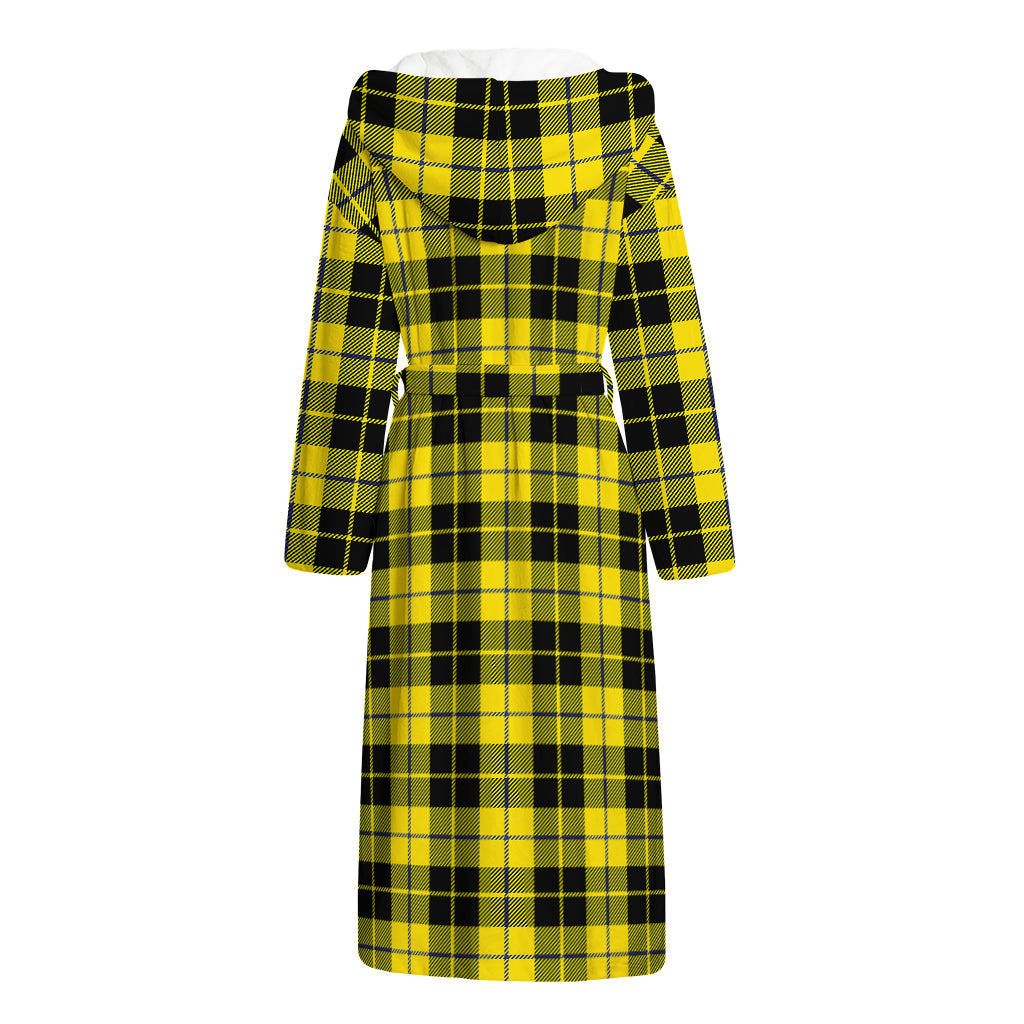 Yellow Black And Blue Tartan Print Hooded Bathrobe