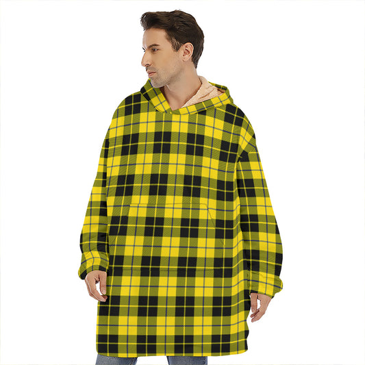 Yellow Black And Blue Tartan Print Hoodie Blanket