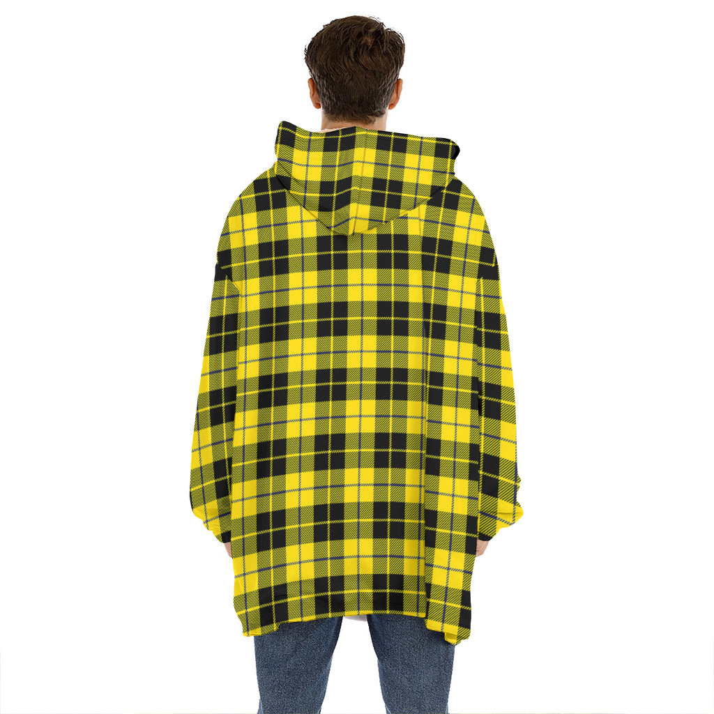 Yellow Black And Blue Tartan Print Hoodie Blanket