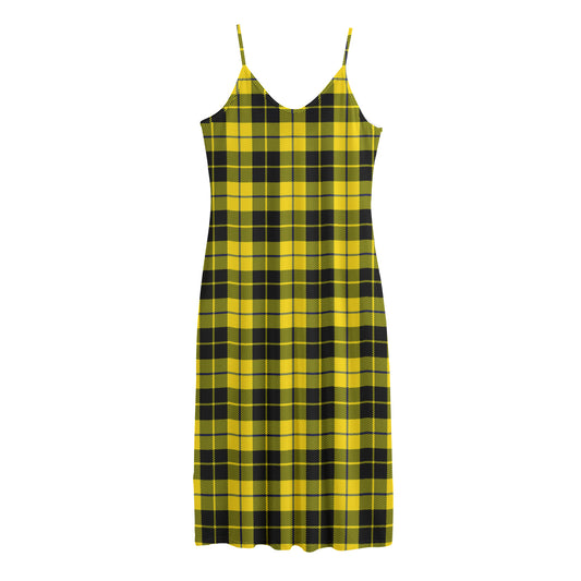 Yellow Black And Blue Tartan Print Jersey Midi Cami Dress