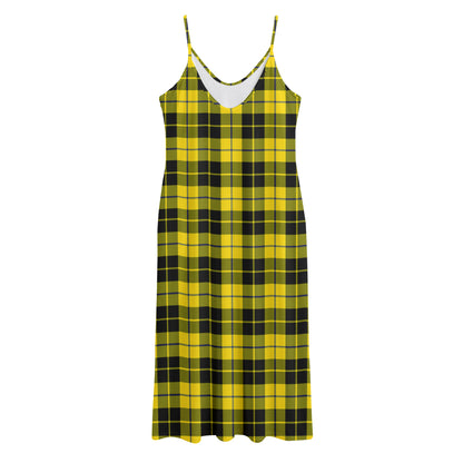 Yellow Black And Blue Tartan Print Jersey Midi Cami Dress