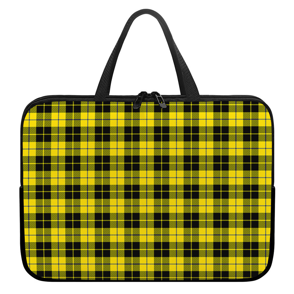 Yellow Black And Blue Tartan Print Laptop Sleeve With Handle