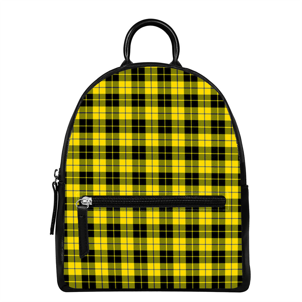 Yellow Black And Blue Tartan Print Leather Backpack