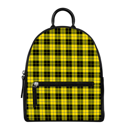 Yellow Black And Blue Tartan Print Leather Backpack
