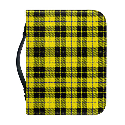 Yellow Black And Blue Tartan Print Leather Bible Cover