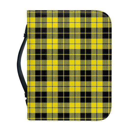 Yellow Black And Blue Tartan Print Leather Bible Cover