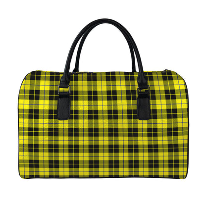 Yellow Black And Blue Tartan Print Leather Duffle Bag