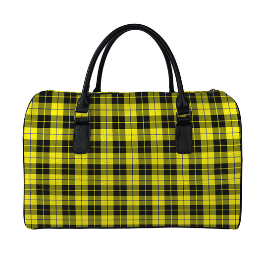 Yellow Black And Blue Tartan Print Leather Duffle Bag