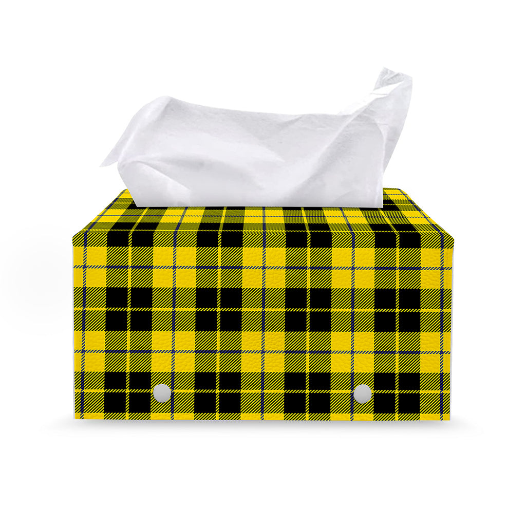 Yellow Black And Blue Tartan Print Leather Tissue Box Cover