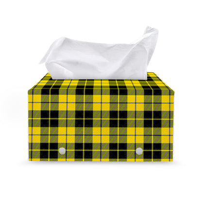 Yellow Black And Blue Tartan Print Leather Tissue Box Cover
