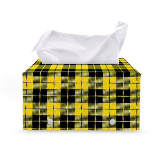 Yellow Black And Blue Tartan Print Leather Tissue Box Cover