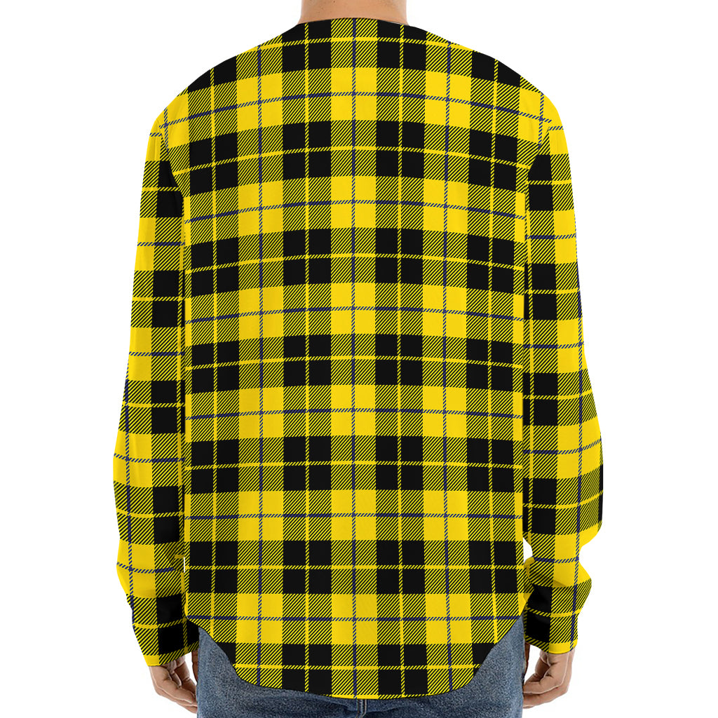 Yellow Black And Blue Tartan Print Long Sleeve Baseball Jersey