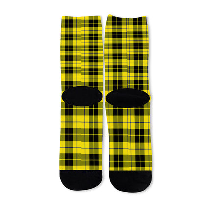 Yellow Black And Blue Tartan Print Long Socks