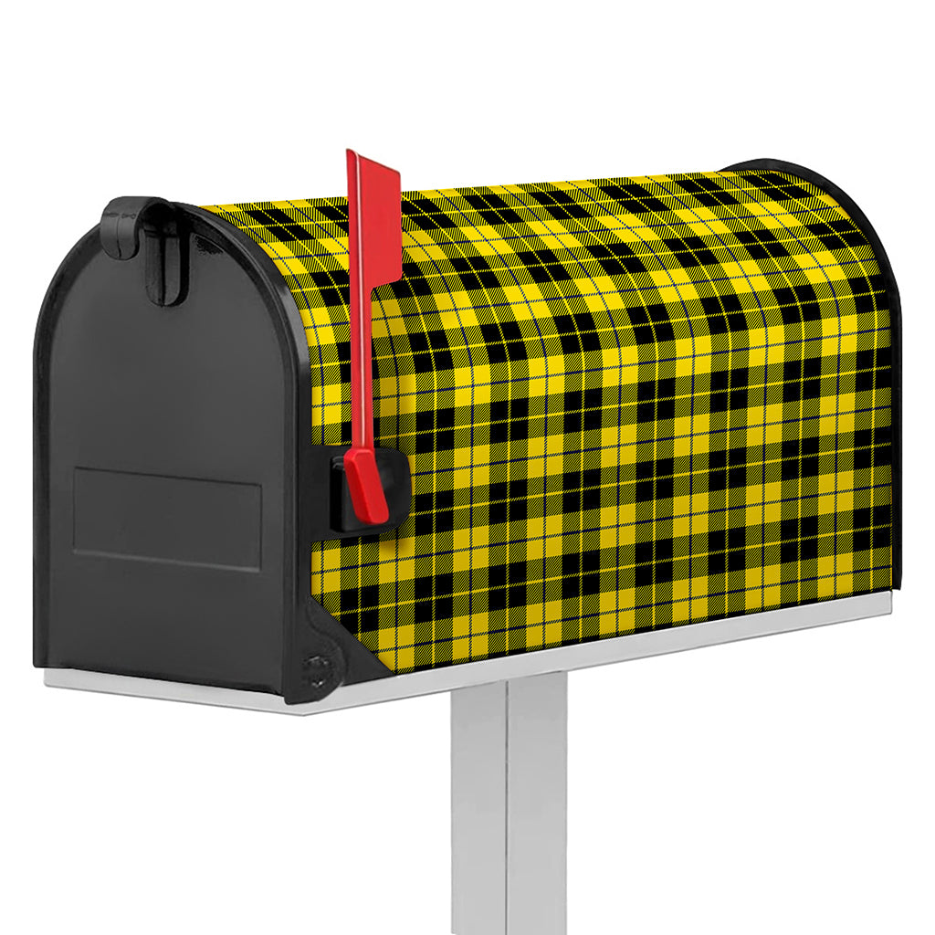 Yellow Black And Blue Tartan Print Mailbox Cover