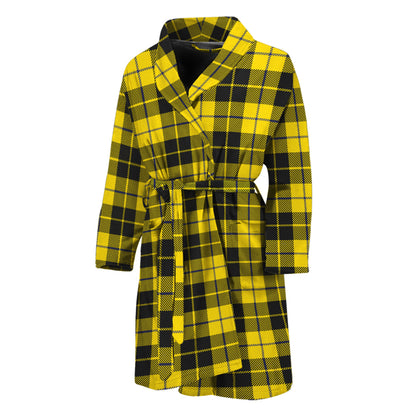 Yellow Black And Blue Tartan Print Men's Bathrobe