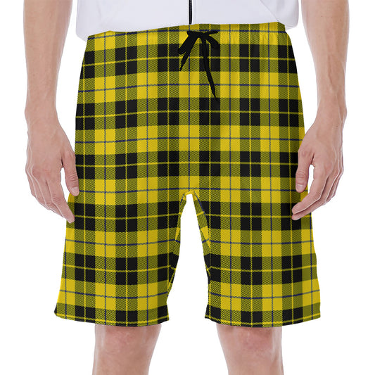 Yellow Black And Blue Tartan Print Men's Beach Shorts