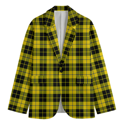 Yellow Black And Blue Tartan Print Men's Blazer