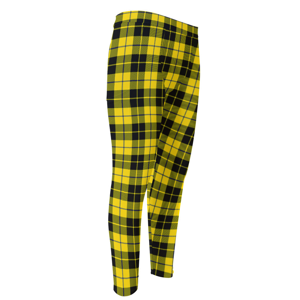 Yellow Black And Blue Tartan Print Men's Compression Pants