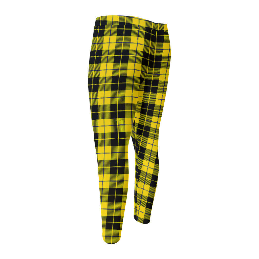Yellow Black And Blue Tartan Print Men's Compression Pants