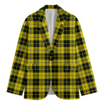 Yellow Black And Blue Tartan Print Men's Cotton Blazer