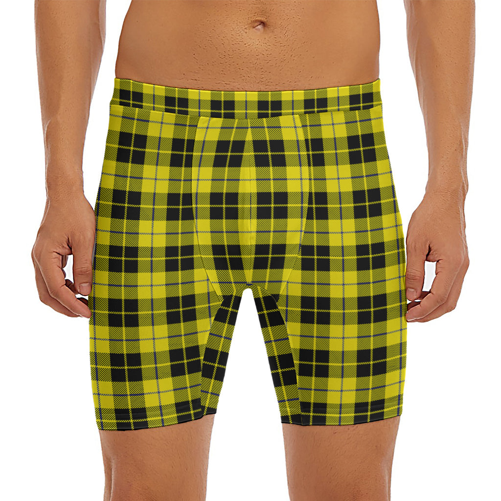Yellow Black And Blue Tartan Print Men's Long Boxer Briefs