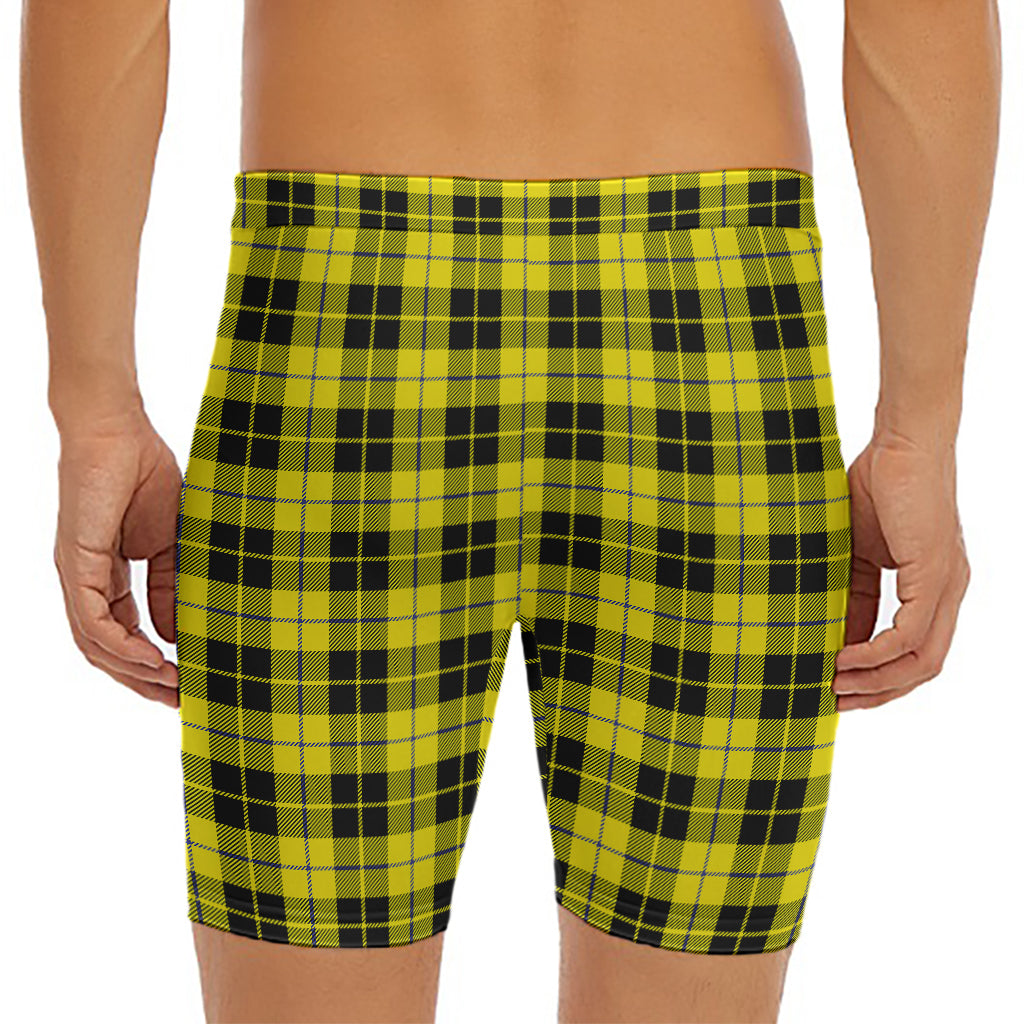 Yellow Black And Blue Tartan Print Men's Long Boxer Briefs