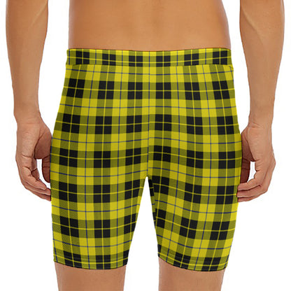 Yellow Black And Blue Tartan Print Men's Long Boxer Briefs