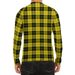 Yellow Black And Blue Tartan Print Men's Long Sleeve Rash Guard