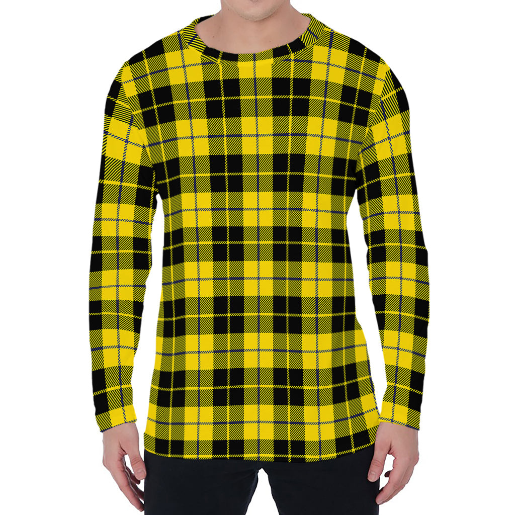 Yellow Black And Blue Tartan Print Men's Long Sleeve T-Shirt