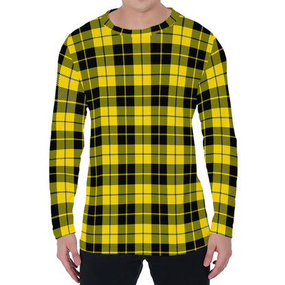Yellow Black And Blue Tartan Print Men's Long Sleeve T-Shirt