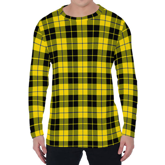 Yellow Black And Blue Tartan Print Men's Long Sleeve T-Shirt