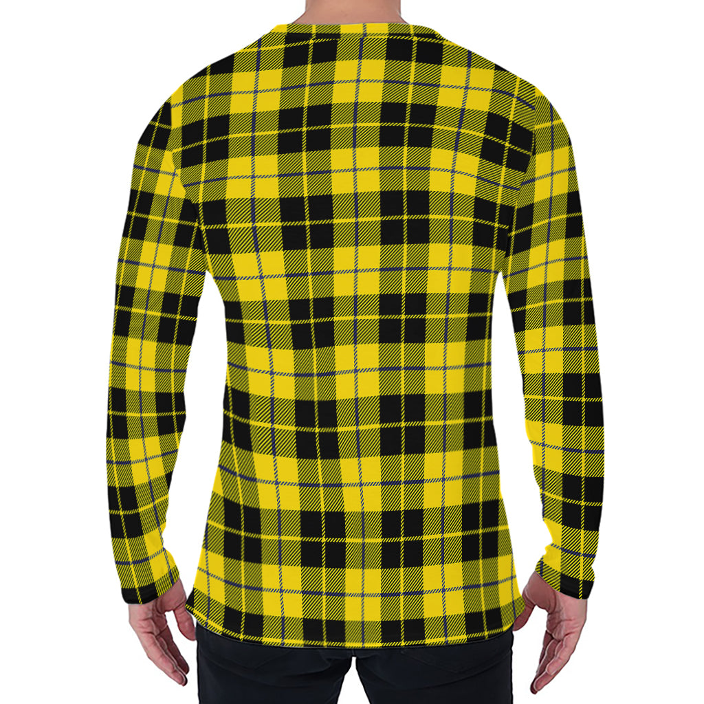 Yellow Black And Blue Tartan Print Men's Long Sleeve T-Shirt