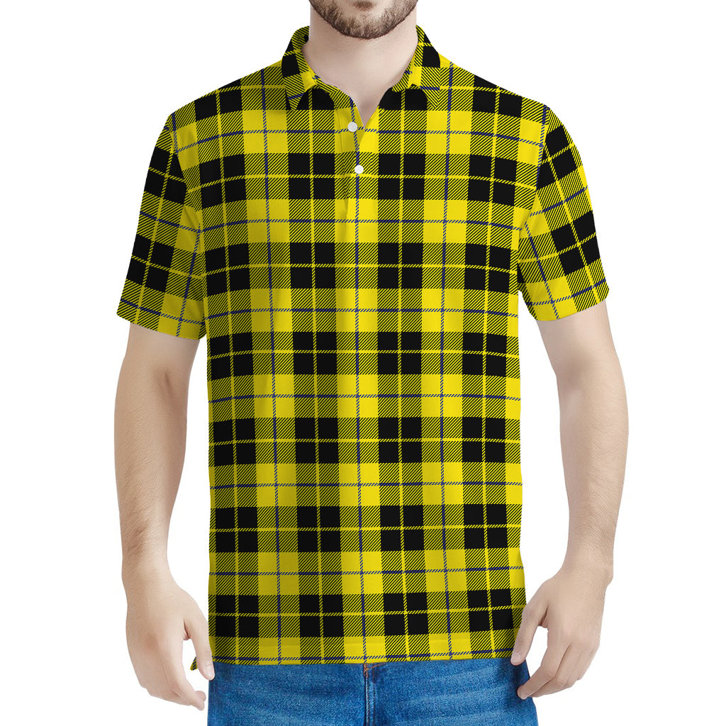 Yellow Black And Blue Tartan Print Men's Polo Shirt