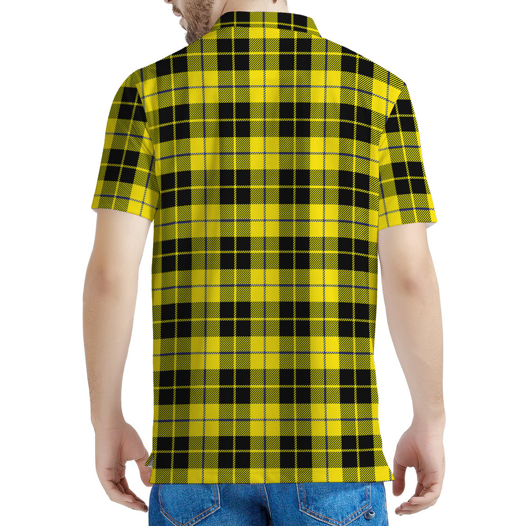 Yellow Black And Blue Tartan Print Men's Polo Shirt