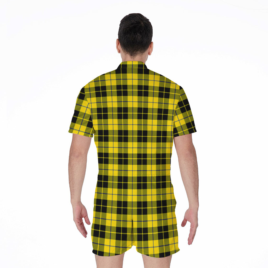 Yellow Black And Blue Tartan Print Men's Rompers
