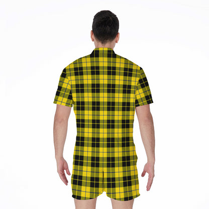 Yellow Black And Blue Tartan Print Men's Rompers