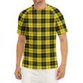 Yellow Black And Blue Tartan Print Men's Short Sleeve Rash Guard