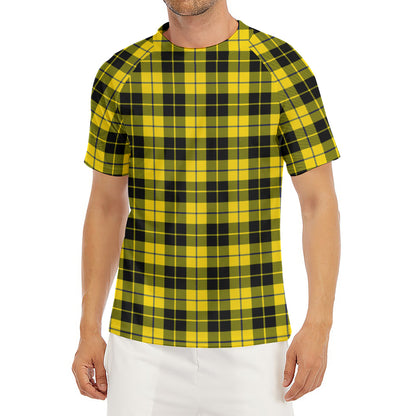 Yellow Black And Blue Tartan Print Men's Short Sleeve Rash Guard