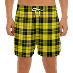 Yellow Black And Blue Tartan Print Men's Split Running Shorts