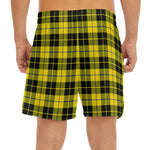 Yellow Black And Blue Tartan Print Men's Split Running Shorts